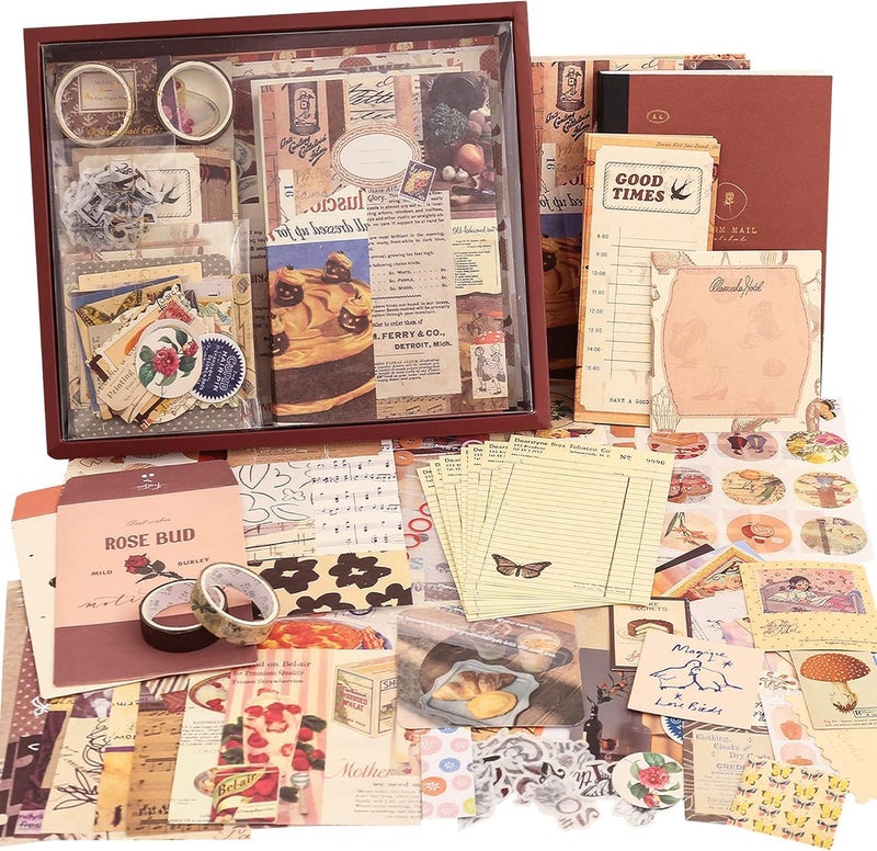 GDNK Vintage Aesthetic Scrapebook Kit Butterfly Junk Journal Scrapbook Kit Vintage Scrapbooking Supplies Kit with Journaling Supplies A6 Grid Notebook Stationery Birthday Gift Craft Set (Brown) - Image 1