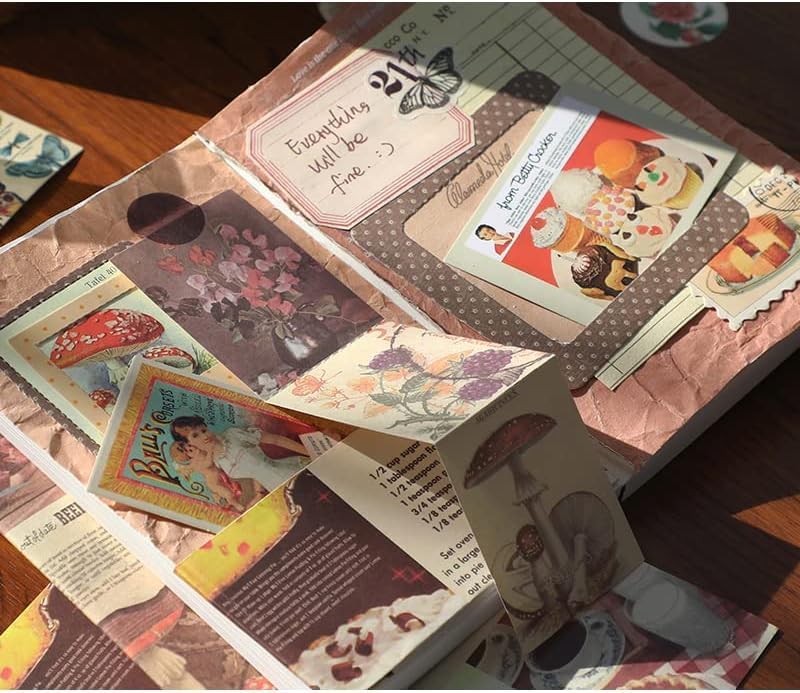 GDNK Vintage Aesthetic Scrapebook Kit Butterfly Junk Journal Scrapbook Kit Vintage Scrapbooking Supplies Kit with Journaling Supplies A6 Grid Notebook Stationery Birthday Gift Craft Set (Brown) - Image 3