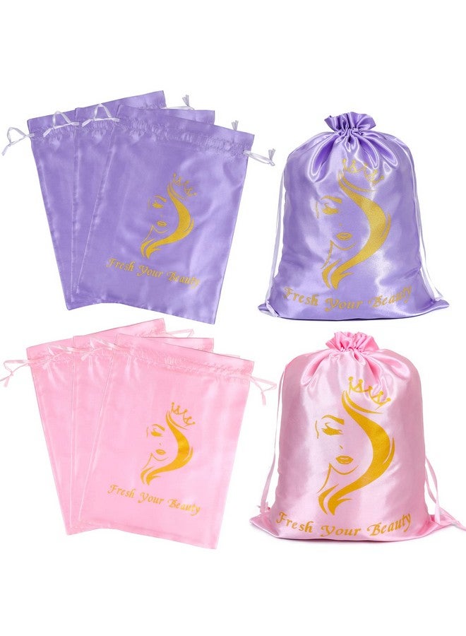 AliLeader 6 Pcs Wig Storage Bags Satin Bags With Drawstring Wig Bag Wig Storage Bags Wig Bags Storage Silk Bags With Drawstring Travel Bag For Bundles Wigs Hair Extensions Gift (Mix Purple And Pink) - Image 2