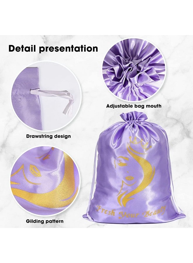 AliLeader 6 Pcs Wig Storage Bags Satin Bags With Drawstring Wig Bag Wig Storage Bags Wig Bags Storage Silk Bags With Drawstring Travel Bag For Bundles Wigs Hair Extensions Gift (Mix Purple And Pink) - Image 5