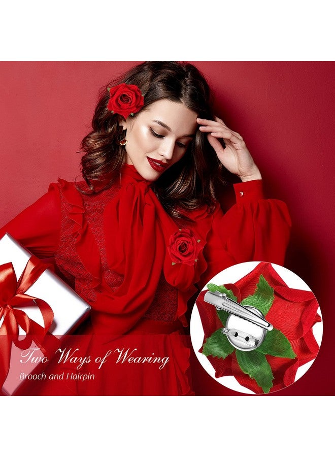 واي دريس 12 قطعة مشبك شعر على شكل زهرة الورد دبابيس شعر الزفاف الوردية بروش الزفاف إكسسوارات الشعر للنساء والفتيات وحفلات راقصة الفلامنكو (أحمر) - Image 4