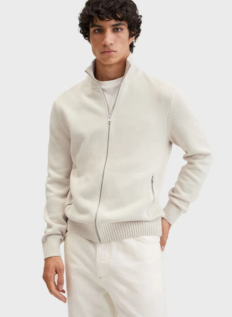 Mango Man Knitted Zip Through Cardigan