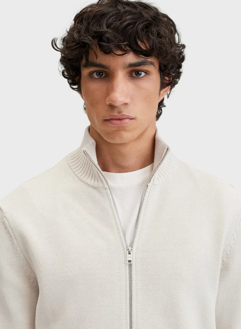 Mango Man Knitted Zip Through Cardigan