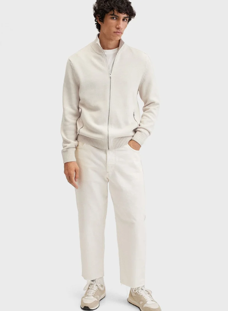 Mango Man Knitted Zip Through Cardigan