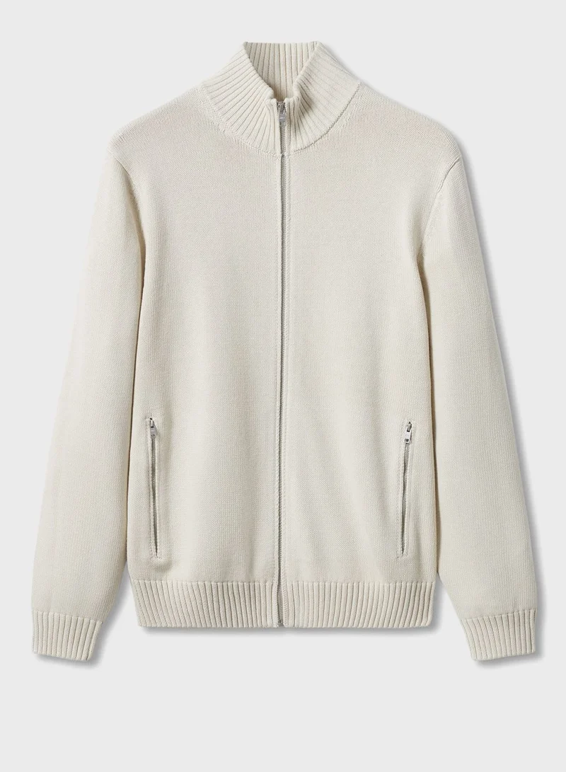 Mango Man Knitted Zip Through Cardigan