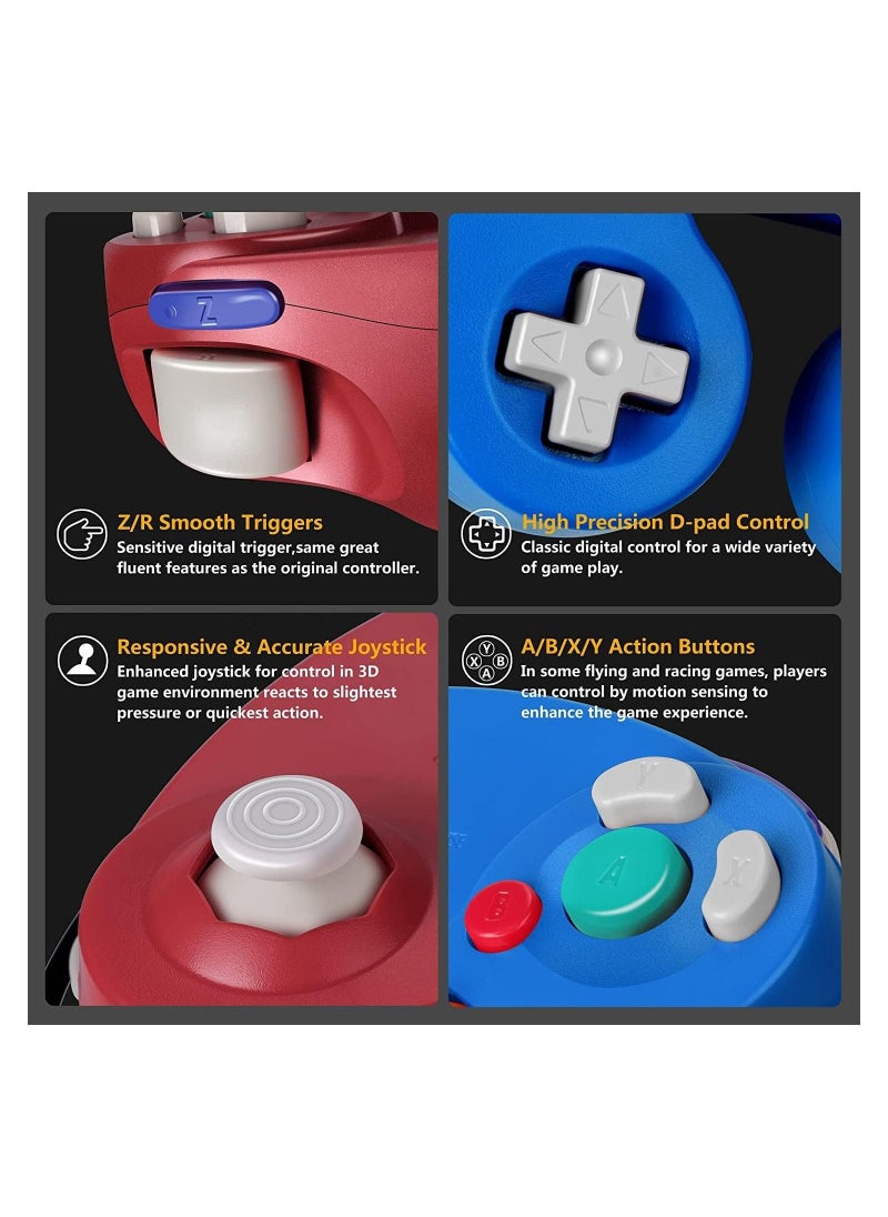 RATSAW - Gamecube Controller Wireless Switch Controller Bluetooth Game Controller Joystick Gamepad Blue and Red 2PCS - Image 1