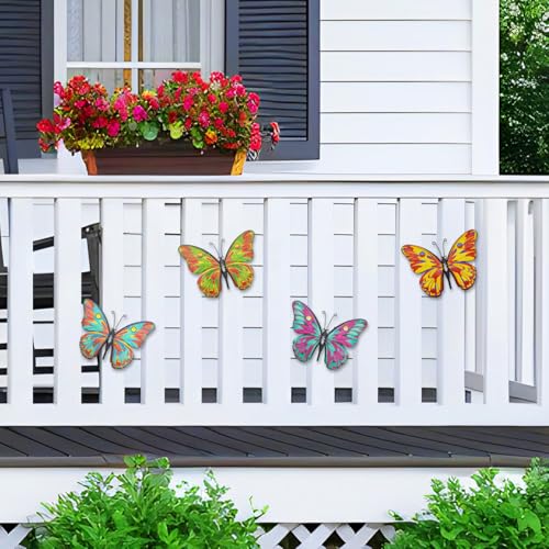 Daogtc Metal Butterfly Wall Decor - 9.6" Outdoor Fence Wall Art Decor, Hanging Decorations for Garden Yard Living Room Bedroom Patio Balcony(4 Pack) - Image 4