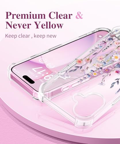 GVIEWIN for iPhone 16 Case, with Screen Protector & Camera Lens Protector, Floral Shockproof Protective Bumper Slim Soft Clear Phone Cover for Women 2024 6.1"(Floratopia/Colorful) - Image 3