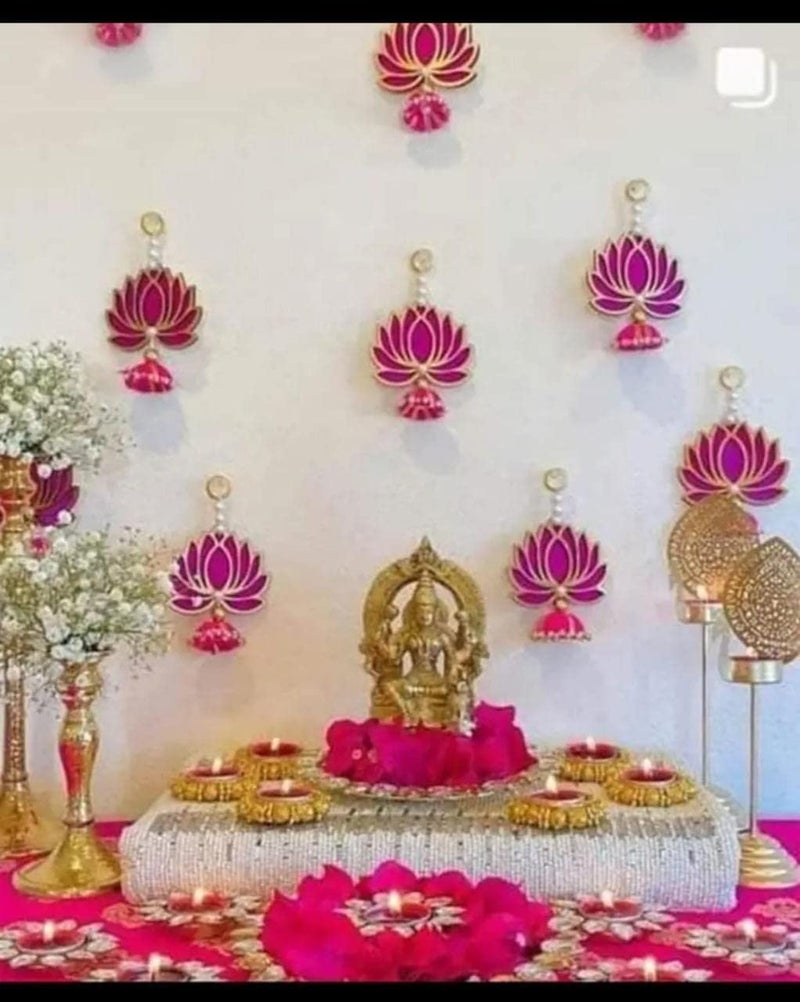 Nutts Handmade Wall Decor Lotus with jhumki Hanging for Home DecorDiwali DecorWedding and All Festival Dcor 6 Pcs 