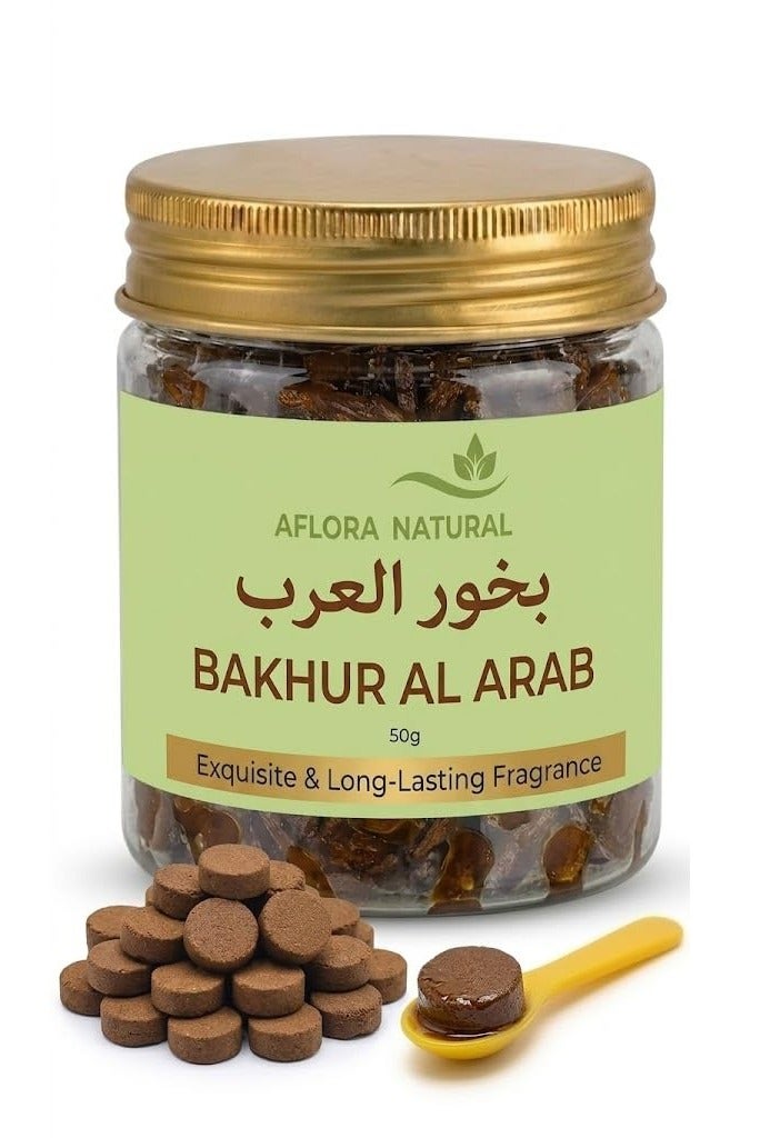 AFLORA NATURAL Aflora Bakhoor Al Arab Incense Tablets, Natural, Compressed Discs, Long-Lasting Home Fragrance, 50g Jar
