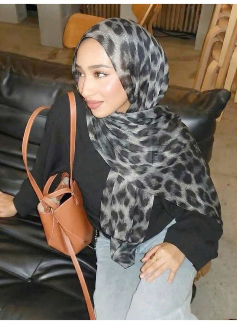 Leopard Printed Scarf For Women Fashion Shawl Lightweight Hijab Sunscreen Head Wraps Animal Scarve - Image 1