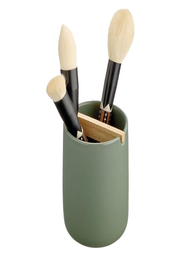 InterDesign iDesign Ceramic Earth Collection Toothbrush Holder with Paulownia Wood Divider, Moss/Natural Wood - Image 5