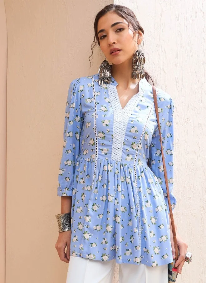 SASSAFRAS Floral Printed A-Line Kurti for Women