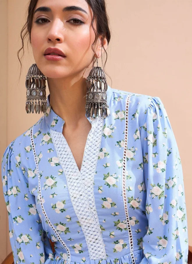 SASSAFRAS Floral Printed A-Line Kurti for Women