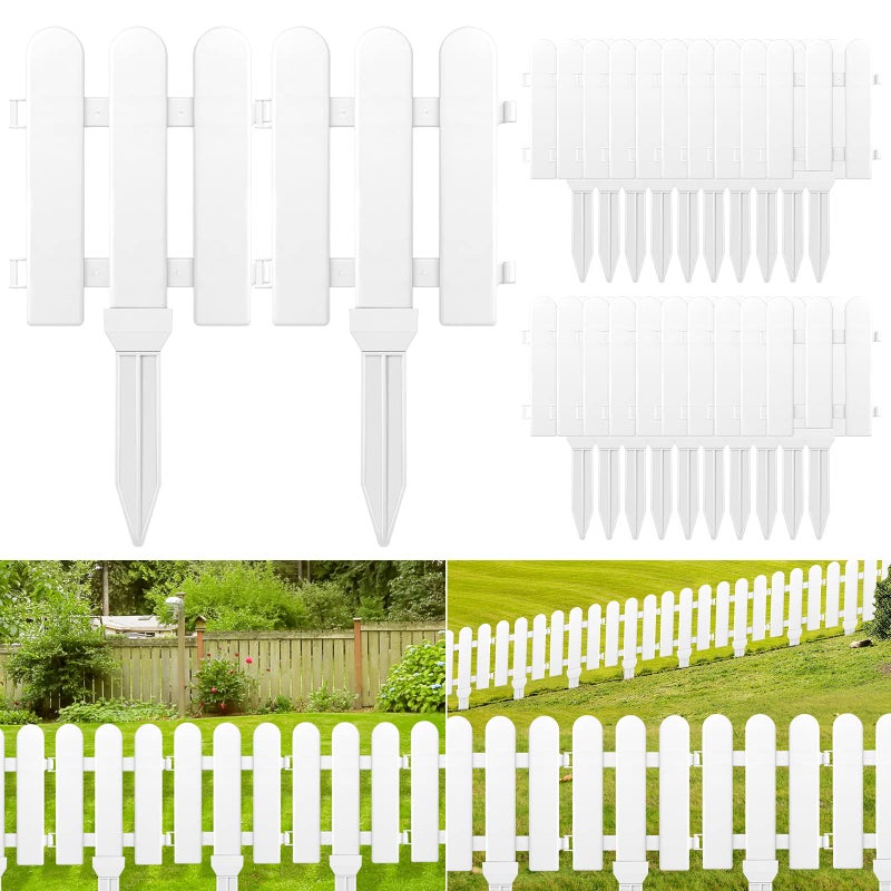 ELECLAND 22 Pieces Garden Fence with 22 Pieces Fence Insert White Plastic Fence Garden Picket Fence Edgings Lawn Flowerbeds Plant Borders Decorative Garden Yard - Image 2