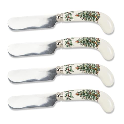 Spode Christmas Tree Cheese Spreaders (Set of 4) - 4.75" Stainless Steel Butter Knife with Porcelain Handle for Jam, Pastry, Butter Knife - Holiday Silverware & Festive Kitchen Cutlery - Image 1