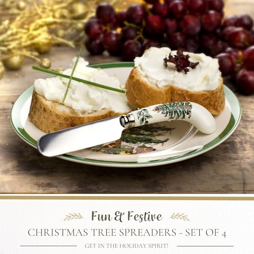 Spode Christmas Tree Cheese Spreaders (Set of 4) - 4.75" Stainless Steel Butter Knife with Porcelain Handle for Jam, Pastry, Butter Knife - Holiday Silverware & Festive Kitchen Cutlery - Image 2
