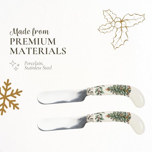 Spode Christmas Tree Cheese Spreaders (Set of 4) - 4.75" Stainless Steel Butter Knife with Porcelain Handle for Jam, Pastry, Butter Knife - Holiday Silverware & Festive Kitchen Cutlery - Image 4