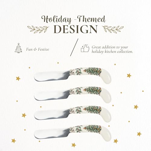 Spode Christmas Tree Cheese Spreaders (Set of 4) - 4.75" Stainless Steel Butter Knife with Porcelain Handle for Jam, Pastry, Butter Knife - Holiday Silverware & Festive Kitchen Cutlery - Image 3