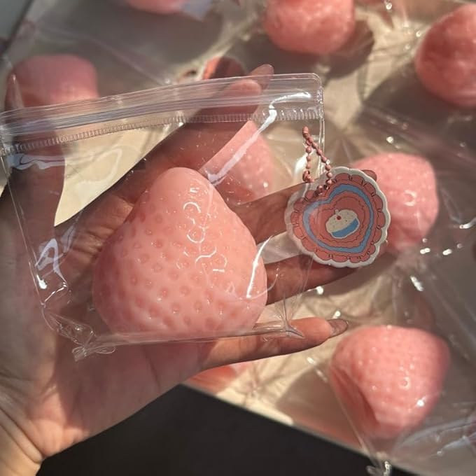 T Trove Handmade Taba FuFu Soft Strawberry Squishy Cute XL Squeeze Toy,Stress Relief Fidget Sensory and Decompression Toy for kids & Adults,Party Favors,Office & Birthdays (Pink) - Image 1