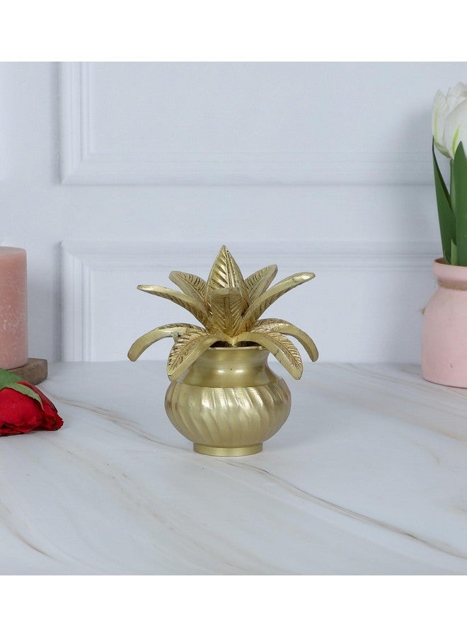 Two Moustaches 5 Inches Brass Mangal Kalash with Coconut Showpiece, Kalash for Pooja, Antique Yellow, Pack of 1 - Image 3