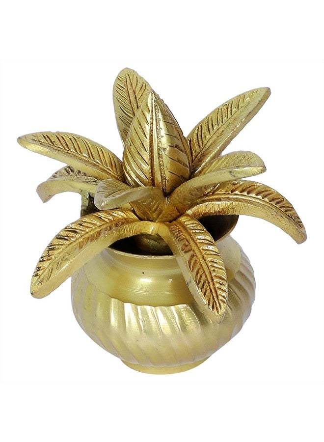 Two Moustaches 5 Inches Brass Mangal Kalash with Coconut Showpiece, Kalash for Pooja, Antique Yellow, Pack of 1 - Image 1