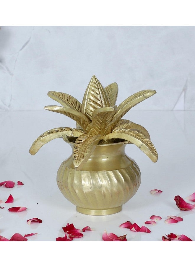 Two Moustaches 5 Inches Brass Mangal Kalash with Coconut Showpiece, Kalash for Pooja, Antique Yellow, Pack of 1 - Image 2