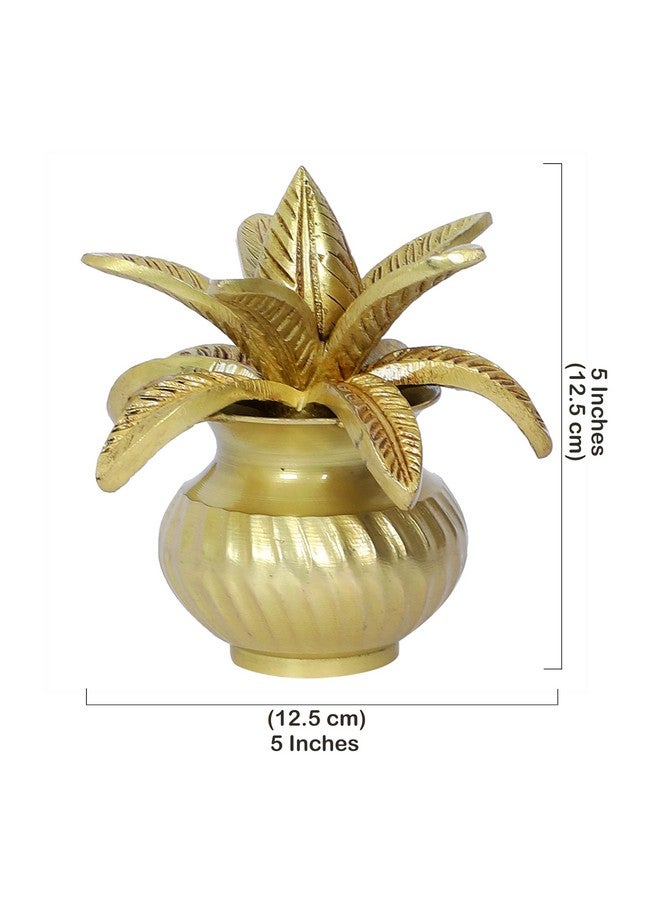 Two Moustaches 5 Inches Brass Mangal Kalash with Coconut Showpiece, Kalash for Pooja, Antique Yellow, Pack of 1 - Image 5