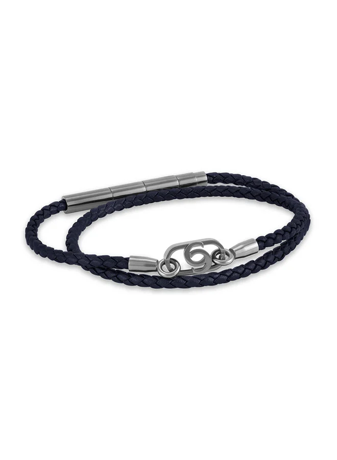 Filippo Navy Leather Grey Double Wrap Bracelet for Men