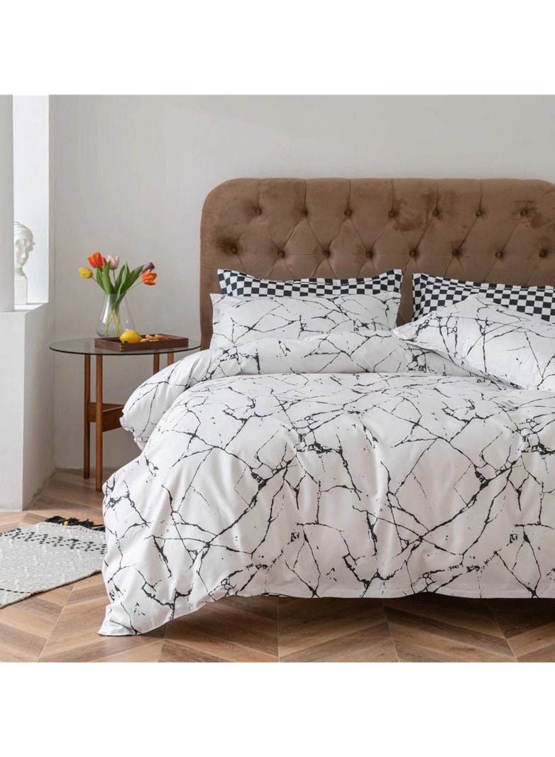 6 Piece Lightweight Super Soft Easy Care Queen Size Duvet Cove set, 1pcs Duvet Cover 180x230cm, 1pcs Fitted Bedsheet 160x200+30cm, 4pcs Pillowcase 50x75cm