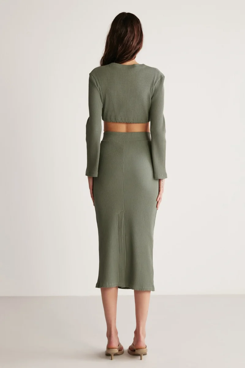 جريميلانج Darlene Women's Elastic Fabric Elastic Sleeve Flare Hem Elastic Stopper Crop Khaki Blouse
