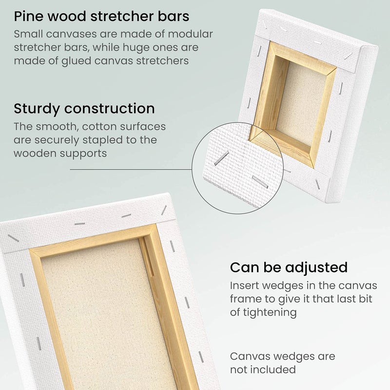 ARTEZA Stretched Canvas Multipack of 10 â€“ 4x4, 5x7, 8x10, 9x12, 11x14 Inch Blank White Canvases for Acrylic, Oil, Gouache â€“ Cotton, Pre-Primed - Image 2