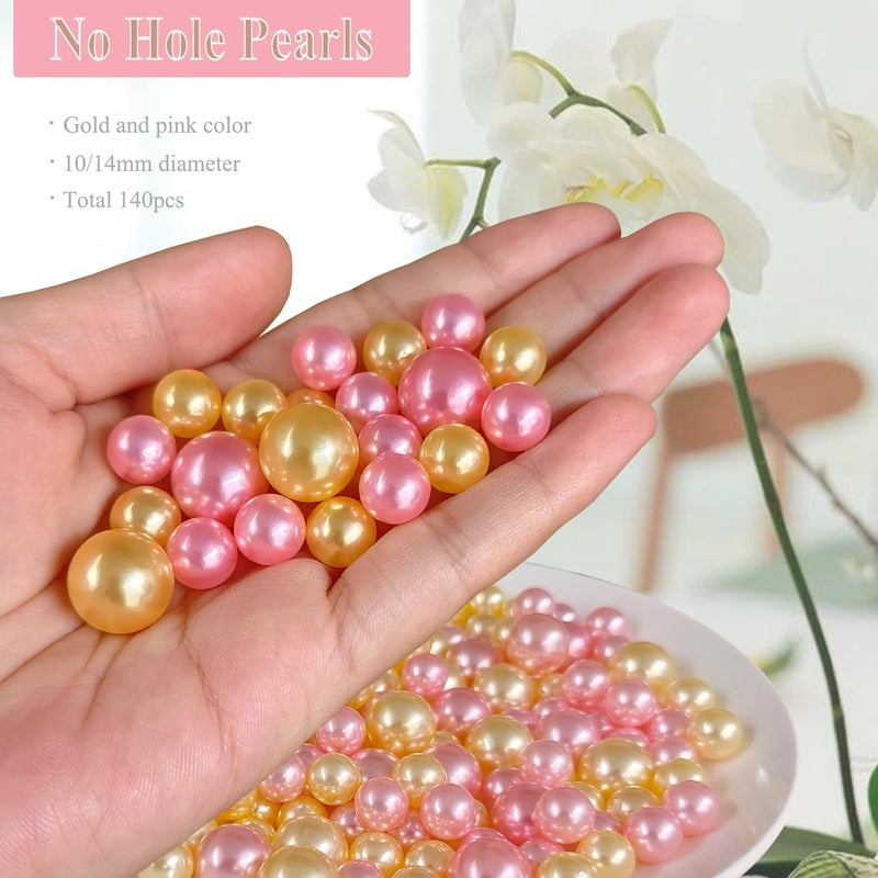 Cymtoo 140pcs Pearl Vase Filler, Champagne & Pink, 10/14mm, Round, No Holes, Great for Home Decor & Events - Image 2