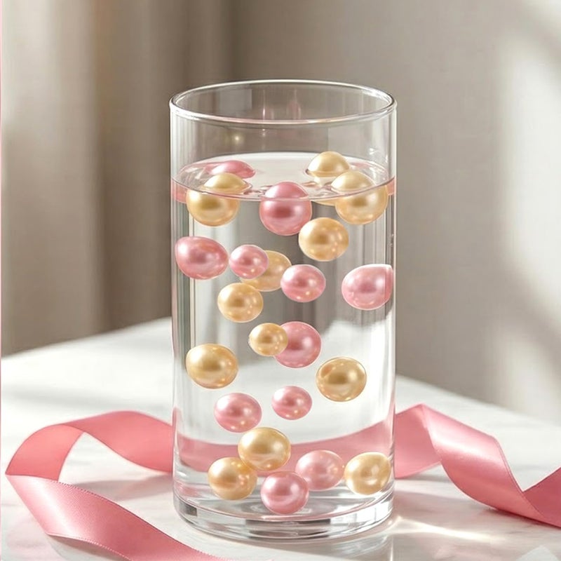 Cymtoo 140pcs Pearl Vase Filler, Champagne & Pink, 10/14mm, Round, No Holes, Great for Home Decor & Events - Image 5