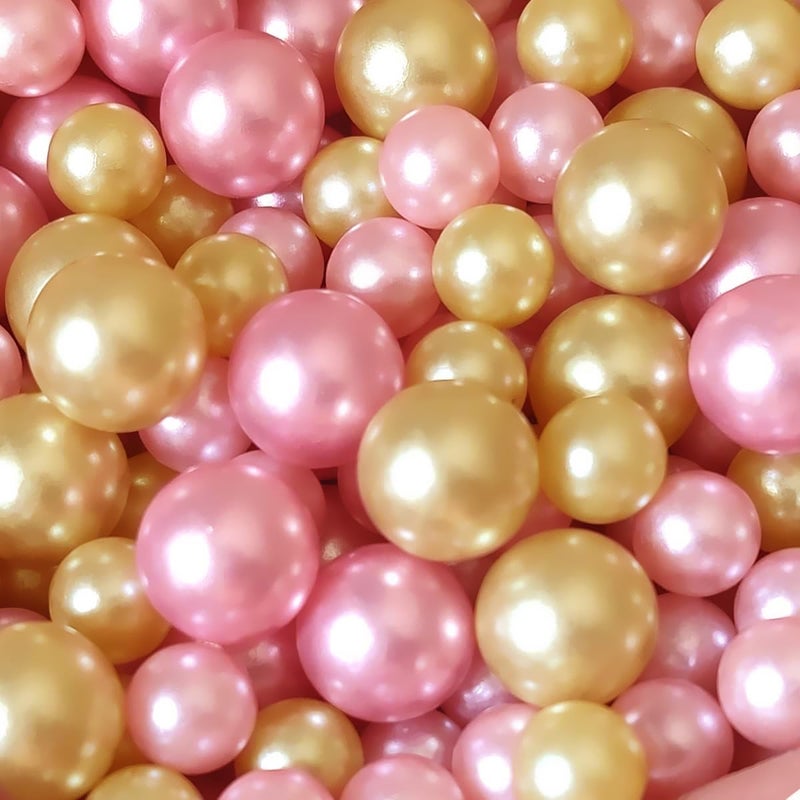 Cymtoo 140pcs Pearl Vase Filler, Champagne & Pink, 10/14mm, Round, No Holes, Great for Home Decor & Events - Image 1