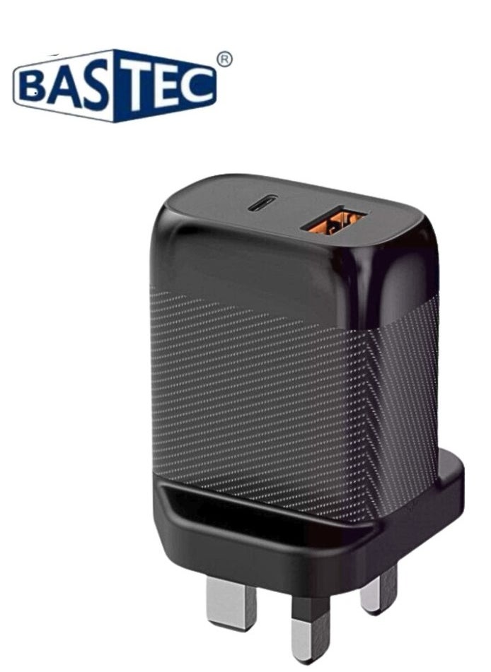 Bastec - Fast Wall Charger with Dual Ports (PD + USB) for Quick Charging, 20W Power, Model BC202, BASTEC Brand - Image 1