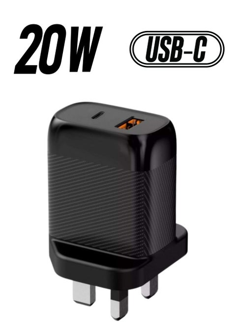 Fast Wall Charger with Dual Ports (PD + USB) for Quick Charging, 20W Power, Model BC202, BASTEC Brand