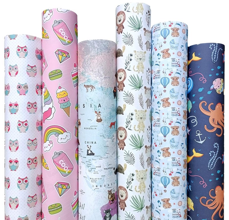 Aakar Pack of 6 Multicolor Floral Gift Wrapping Paper Sheets | 29 x 19 Inches | Matt Finish | 90 GSM Sheets | Ideal for Home Decor, Birthday, Wedding, Anniversary, Christmas & Festive Occasions (New Toddlers Pack) - Image 1