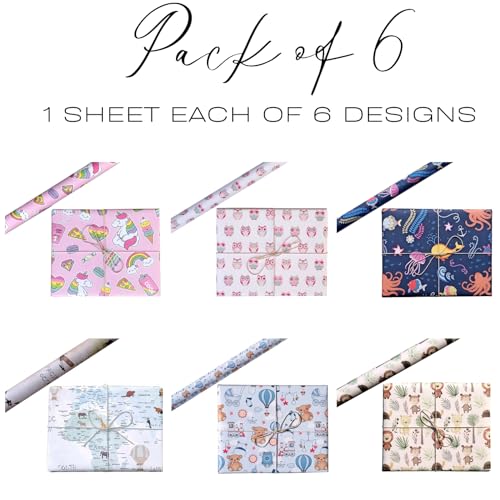 Aakar Pack of 6 Multicolor Floral Gift Wrapping Paper Sheets | 29 x 19 Inches | Matt Finish | 90 GSM Sheets | Ideal for Home Decor, Birthday, Wedding, Anniversary, Christmas & Festive Occasions (New Toddlers Pack) - Image 4