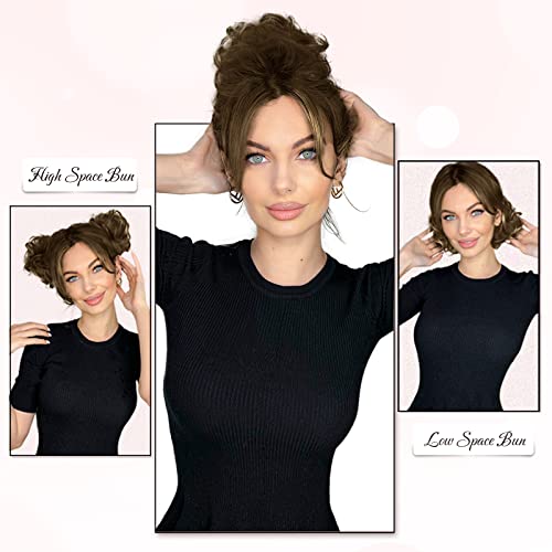 RUWISS Messy Bun Hair Piece Human Hair Messy Rose Bun Hair Buns Hair Piece for Women Real Hair Scrunchies Updo Hair Pieces Bun Extension Ponytail Messy Hair Bun Ash Brown - Image 3