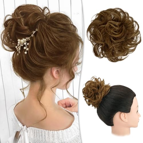 RUWISS Messy Bun Hair Piece Human Hair Messy Rose Bun Hair Buns Hair Piece for Women Real Hair Scrunchies Updo Hair Pieces Bun Extension Ponytail Messy Hair Bun Ash Brown - Image 1