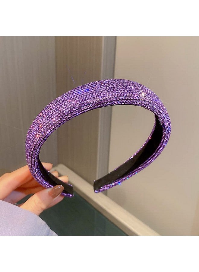 Jumwrit Rhinestone Headband Glitter Nonslip Wide Headband Solid Hair Band Purple Cute Hair Hoop Wave Shape Headband Fashion Hair Accessories For Women Girls(Style 2) - Image 3