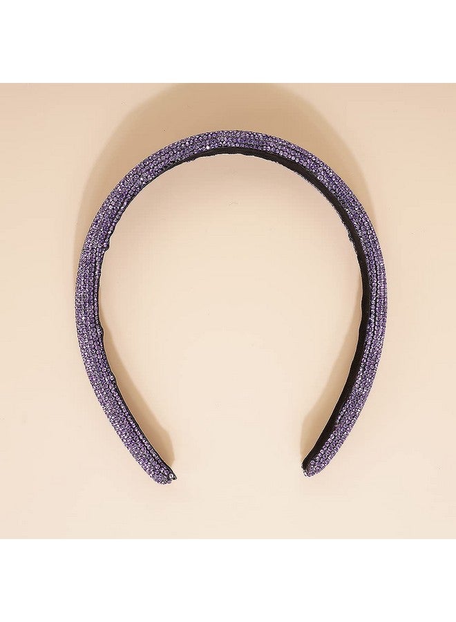 Jumwrit Rhinestone Headband Glitter Nonslip Wide Headband Solid Hair Band Purple Cute Hair Hoop Wave Shape Headband Fashion Hair Accessories For Women Girls(Style 2) - Image 4