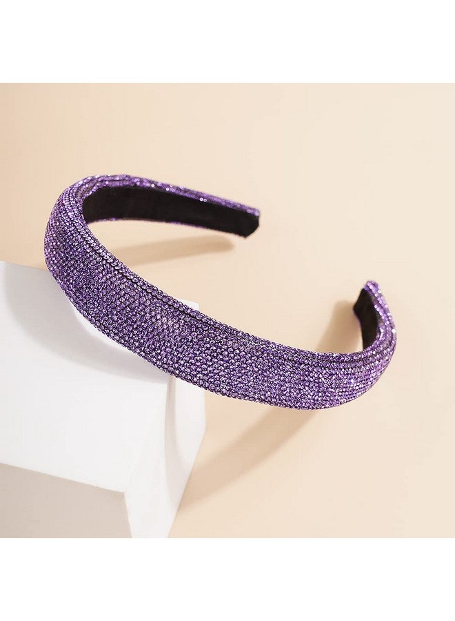 Jumwrit Rhinestone Headband Glitter Nonslip Wide Headband Solid Hair Band Purple Cute Hair Hoop Wave Shape Headband Fashion Hair Accessories For Women Girls(Style 2) - Image 5