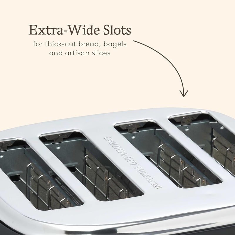 Haden Heritage Black 4 Slice Toaster - Adjustable Browning Control, Reheat and Defrost Functions - Stainless Steel With Self-centring Function - 1370-1630W - Image 3