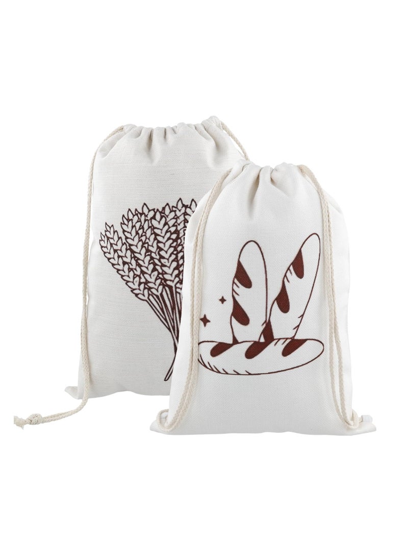 SYOSI 2 قطع أكياس خبز من الكتان للخبز المنزلي حاوية خبز قابلة لإعادة الاستخدام أكياس تخزين خبز بسحب الحبل أكياس خبز مطبوعة لتخزين الخبز هدايا لصانعي الخبز 16x12 بوصة أكياس كتان كبيرة قابلة لإعادة الاستخدام - Image 1