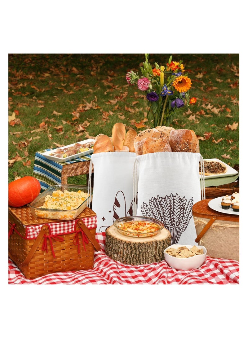 SYOSI 2 قطع أكياس خبز من الكتان للخبز المنزلي حاوية خبز قابلة لإعادة الاستخدام أكياس تخزين خبز بسحب الحبل أكياس خبز مطبوعة لتخزين الخبز هدايا لصانعي الخبز 16x12 بوصة أكياس كتان كبيرة قابلة لإعادة الاستخدام - Image 2