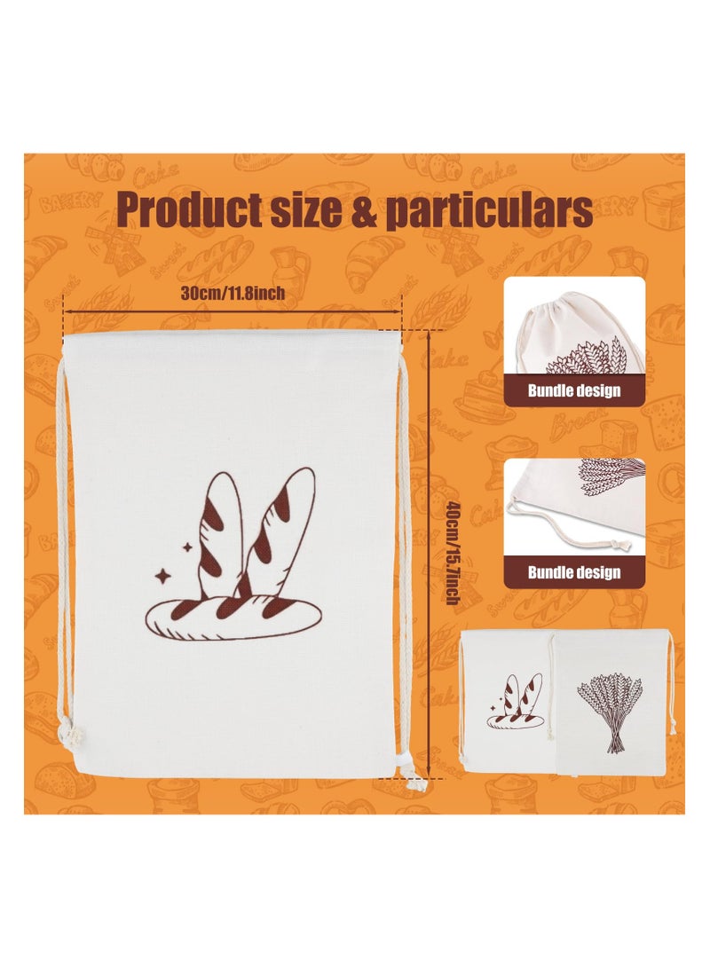 SYOSI 2 قطع أكياس خبز من الكتان للخبز المنزلي حاوية خبز قابلة لإعادة الاستخدام أكياس تخزين خبز بسحب الحبل أكياس خبز مطبوعة لتخزين الخبز هدايا لصانعي الخبز 16x12 بوصة أكياس كتان كبيرة قابلة لإعادة الاستخدام - Image 3