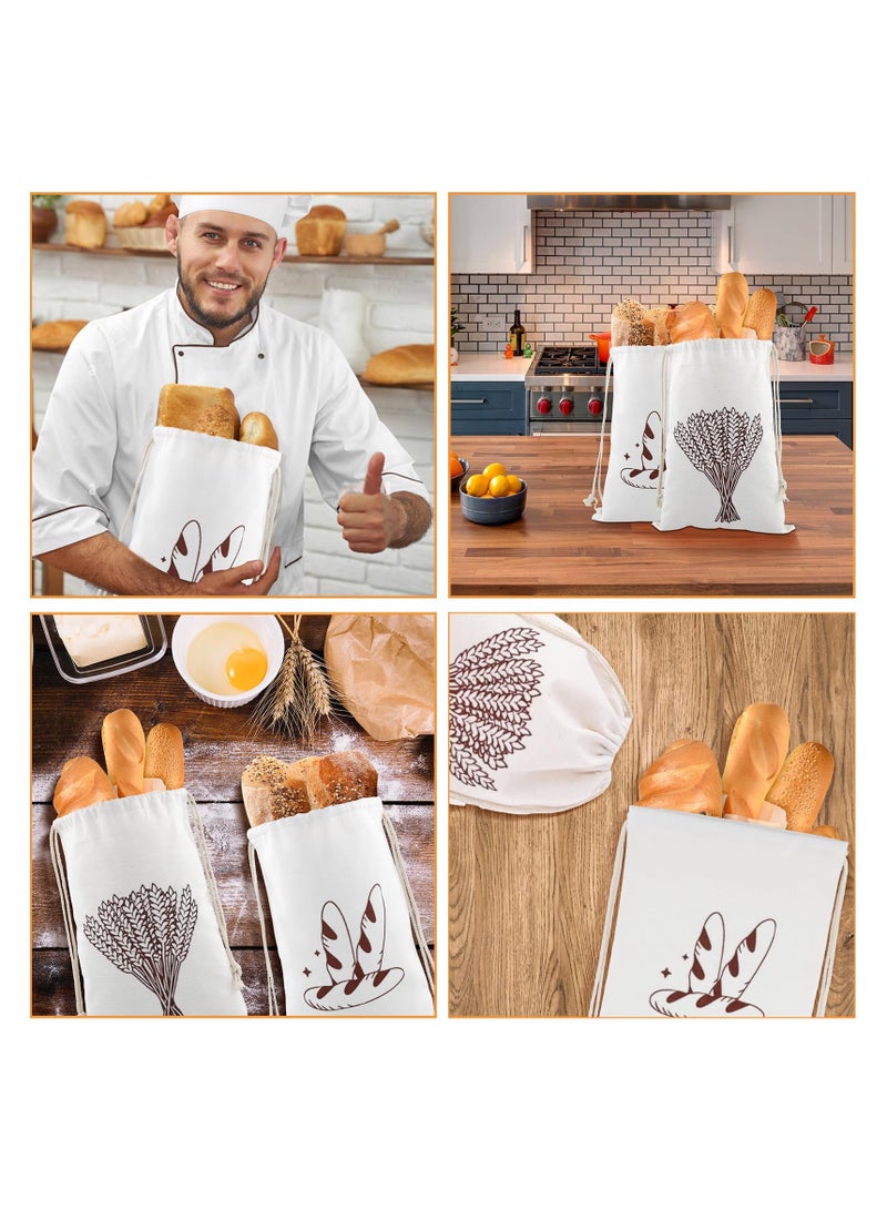 SYOSI 2 قطع أكياس خبز من الكتان للخبز المنزلي حاوية خبز قابلة لإعادة الاستخدام أكياس تخزين خبز بسحب الحبل أكياس خبز مطبوعة لتخزين الخبز هدايا لصانعي الخبز 16x12 بوصة أكياس كتان كبيرة قابلة لإعادة الاستخدام - Image 4