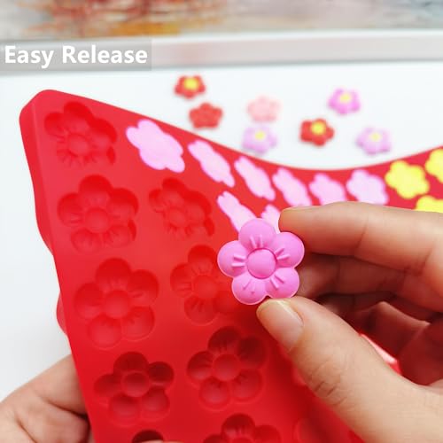 Tadonyny Small Flower Candy Molds Silicone Chocolate Gummy Molds, Blossom Silicone Fondant Cake Mold Mint Molds with Scraper (flower) - Image 2
